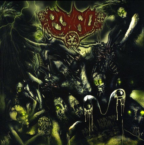 Dark album cover with green-eyed pig-like creatures and the band name "Psycho".