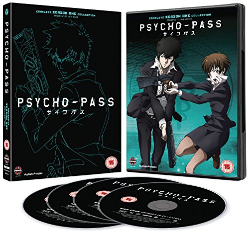 Psycho-Pass" DVD case with anime characters and four discs included.