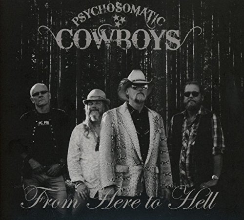 Black and white album cover featuring four men in cowboy attire.