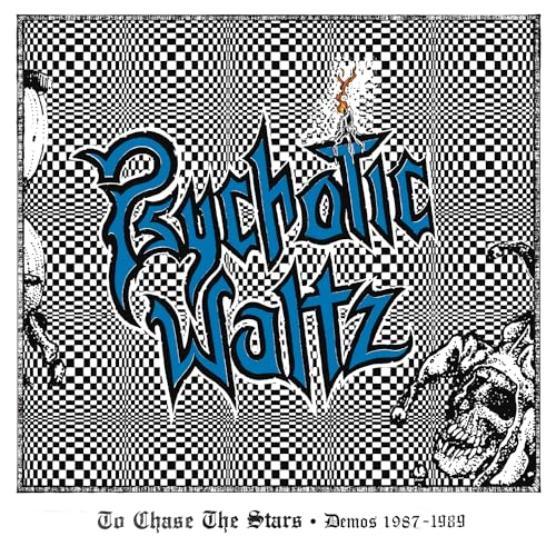 Psychotic Waltz album cover with checkered background and skull illustration.