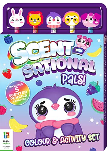 Colouring and activity set with cute animal characters and scented pencils.