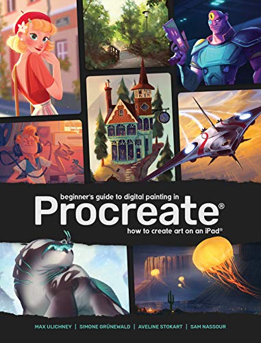 Book cover showcasing digital art examples and "Procreate" title.