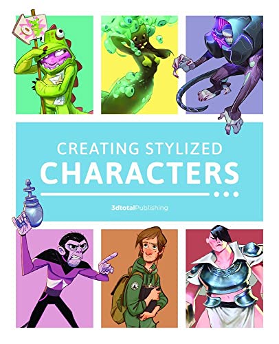 Book cover titled Creating Stylized Characters featuring six diverse digital illustrations of fantasy characters.