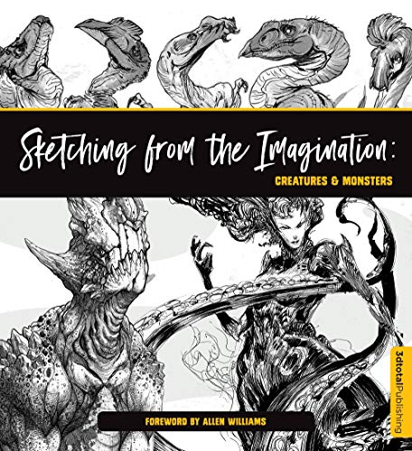 Book cover featuring black and white ink sketches of various fantasy creatures and monsters.