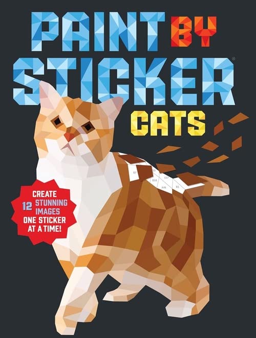 Cover art for Paint by Sticker Cats featuring a geometric orange and white cat.