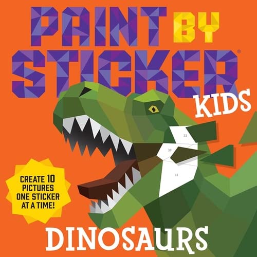 Paint by Sticker Kids: Dinosaurs" book cover with a green T-Rex head.