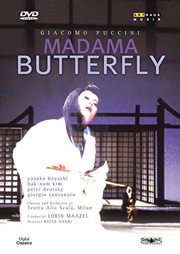 DVD cover for "Madama Butterfly" featuring a woman in a white kimono.