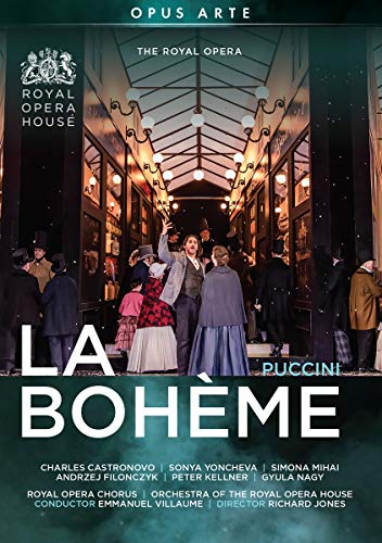 DVD cover for "La Boheme" by Puccini, featuring a scene from the opera.