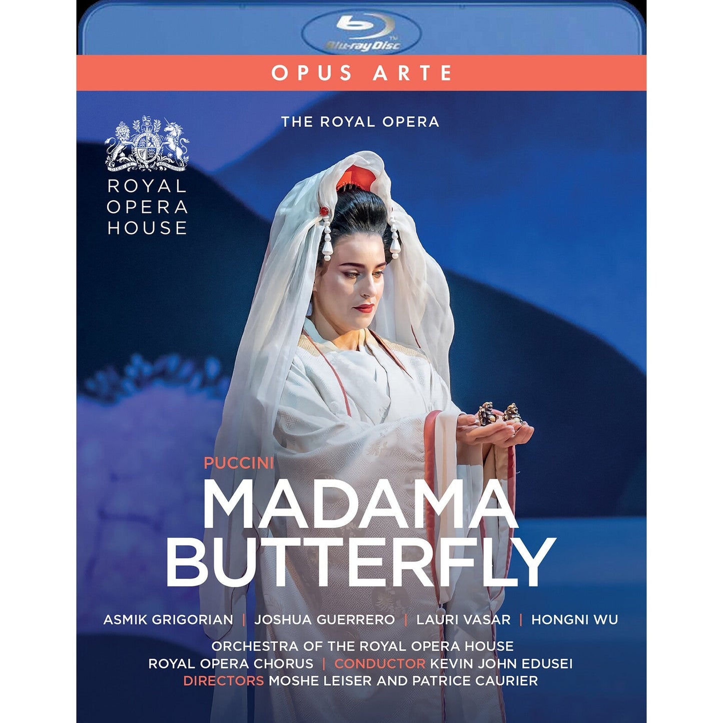 Blu-ray cover for Puccini’s *Madama Butterfly* opera, featuring a woman in traditional dress.