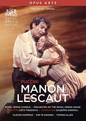 DVD cover for Puccini’s *Manon Lescaut* featuring two embracing performers.