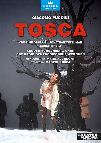 DVD cover for Puccini’s *Tosca* opera, featuring a woman in distress.