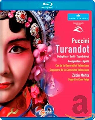 Blu-ray cover of Puccini’s *Turandot* featuring a woman in ornate headwear.