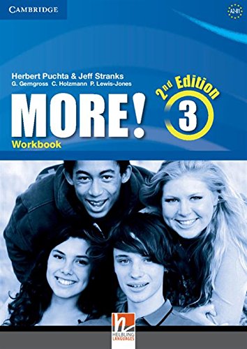 “More! Level 3” workbook cover with diverse young people smiling.
