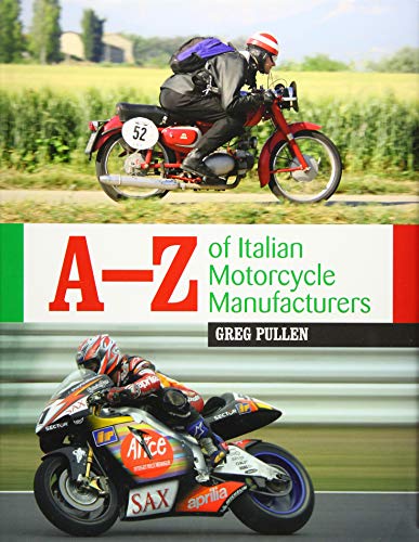 Book cover featuring vintage and modern Italian motorcycles, titled “A-Z…”