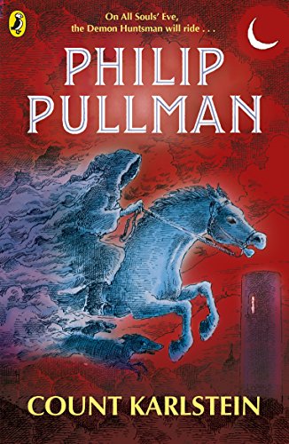 Book cover featuring a hooded figure riding a horse with dogs against red clouds.