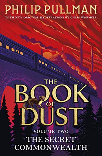 Book cover: cat, train, and figures in a swirling, dark landscape.