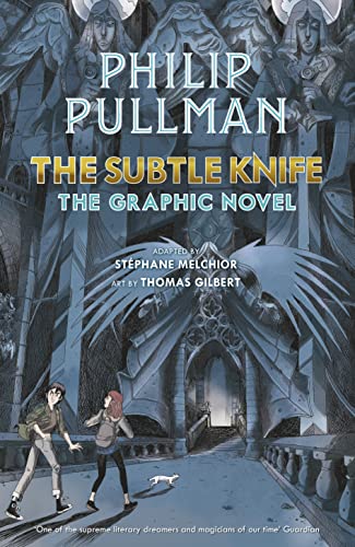 Cover of “The Subtle Knife” graphic novel with two children and angels.
