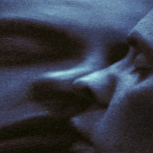 A grainy, dark blue abstract image showing the silhouette of a human face.