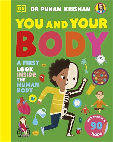 Book cover showing a child half-illustrated as a skeleton with various anatomical icons.