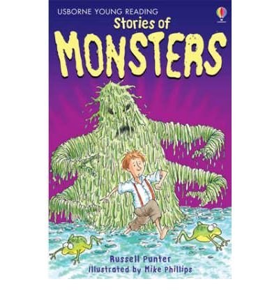 Book cover: "Stories of Monsters" with illustration of a green monster and boy.