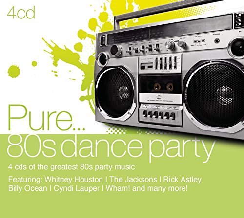 CD cover with a boombox, text “Pure… 80s dance party”, and artist names.