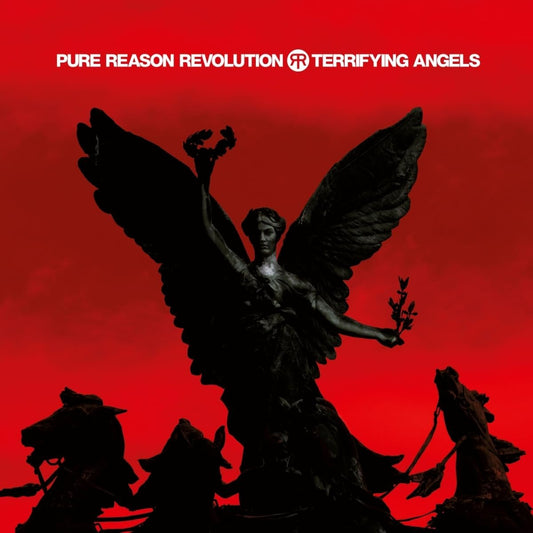 Red album cover featuring a dark statue of an angel with outstretched wings.