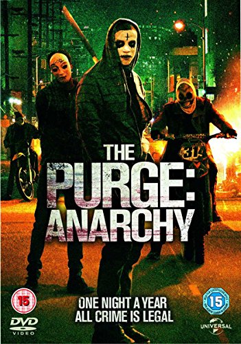 DVD cover for "The Purge: Anarchy" featuring masked figures in a city.