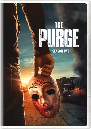 DVD cover for "The Purge" Season Two, featuring a hand holding a bloody mask.