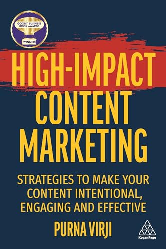 Book cover with bold yellow text: “High-Impact Content Marketing” by Purna Virji.