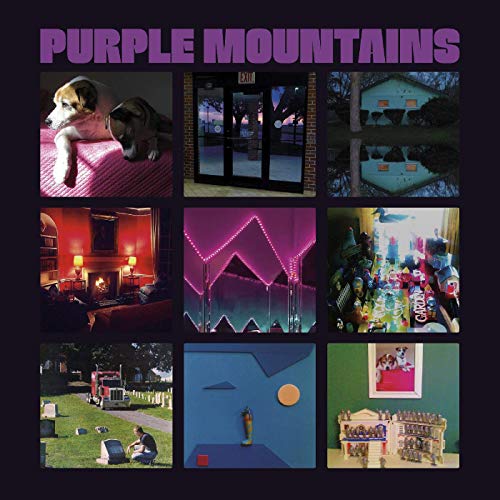 Purple Mountains" CD cover with nine small, colorful, and surreal images.