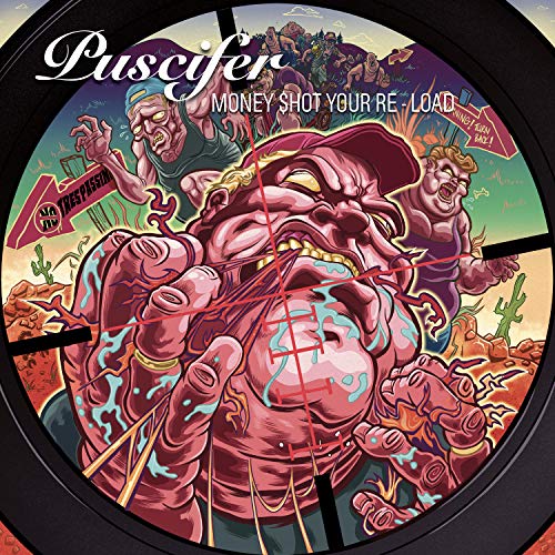 Puscifer vinyl record cover with cartoonish, distressed figures in pink tones.