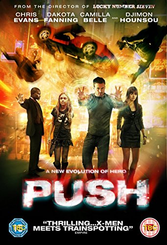DVD cover for "Push" featuring people with telekinetic powers in a city.
