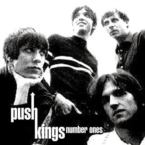 Black and white photo of four men with text reading Push Kings Number Ones.