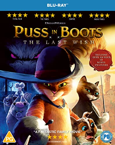 Blu-ray cover for Puss in Boots: The Last Wish featuring Puss and Kitty Softpaws.