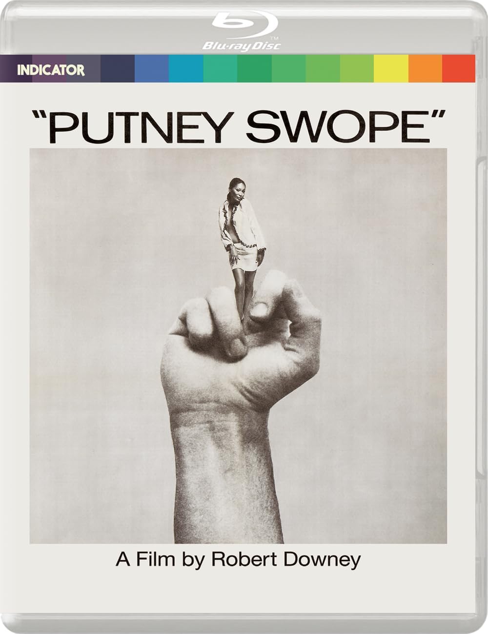 Blu-ray cover for "Putney Swope" featuring a hand and a woman.