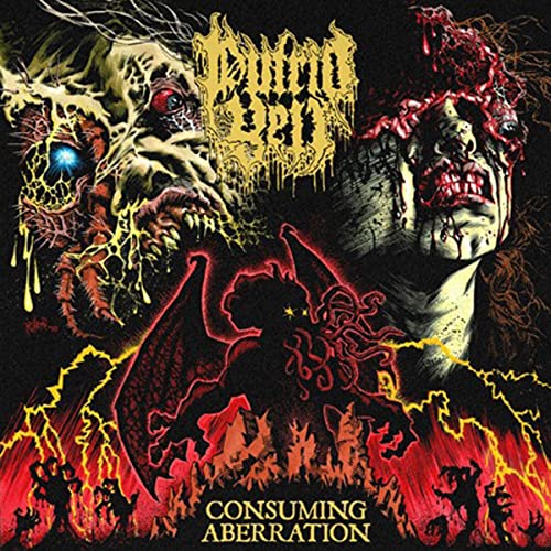 Album cover: grotesque, distorted faces and demonic imagery in red and black.