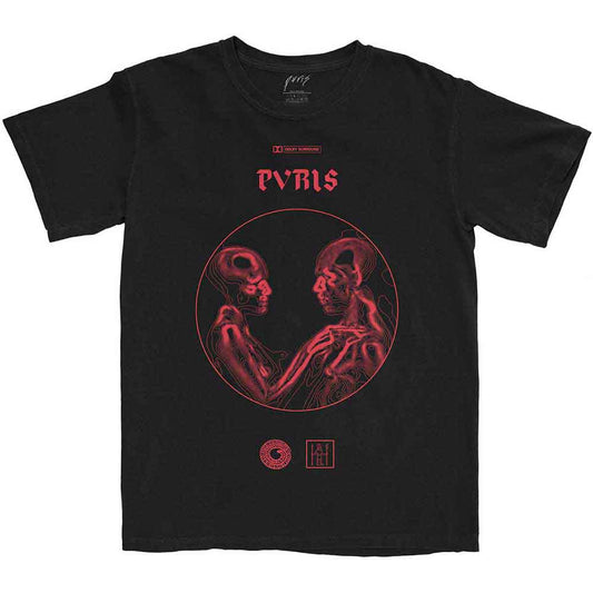 Black PVRIS band t-shirt with a circular, dual-face graphic.