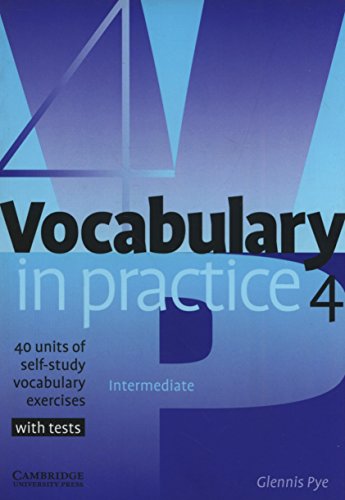 Book cover: "Vocabulary in Practice 4" with blue and purple abstract design.