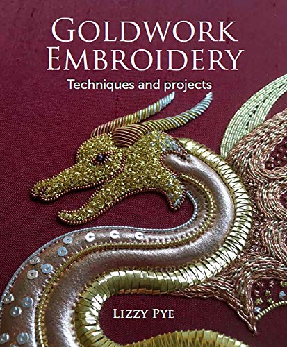 Book with gold embroidery techniques and projects, likely with images and stitch instructions.