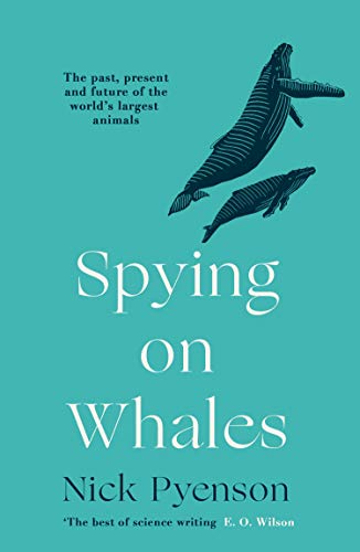 Book cover with illustration of two whales and large white text.
