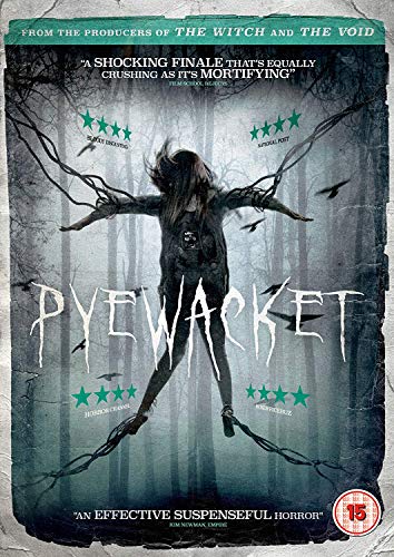 DVD cover for "Pyewacket" featuring a woman with outstretched arms and twig-like limbs.