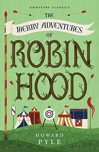 Book cover for "The Merry Adventures of Robin Hood" with illustrated details.