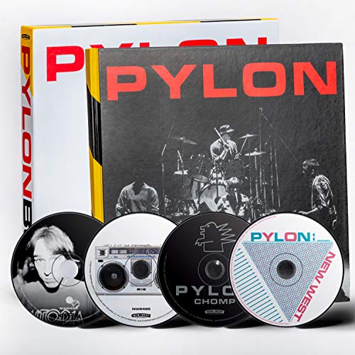 "Pylon box set with 4 CDs and a booklet featuring a band performing."