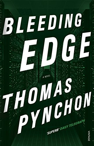 Book cover for "Bleeding Edge" by Thomas Pynchon, dark green and white.