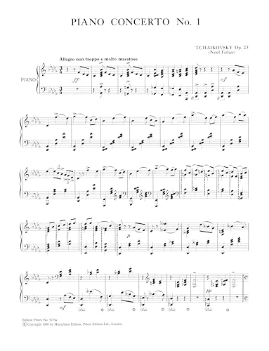 Sheet music for Tchaikovsky’s Piano Concerto No. 1, opening pages shown.
