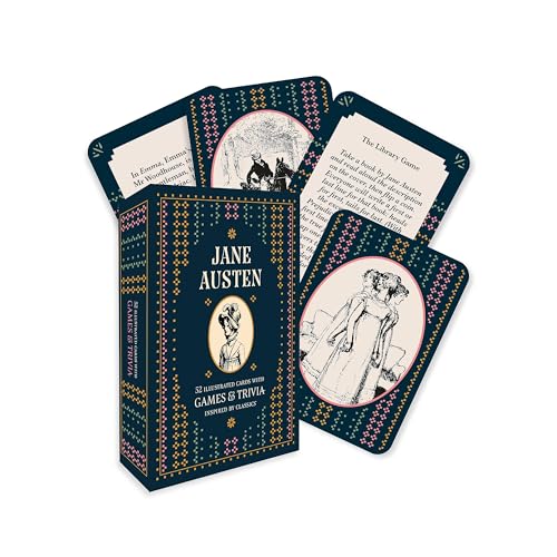 Box of Jane Austen trivia cards with illustrated Regency-era scenes.