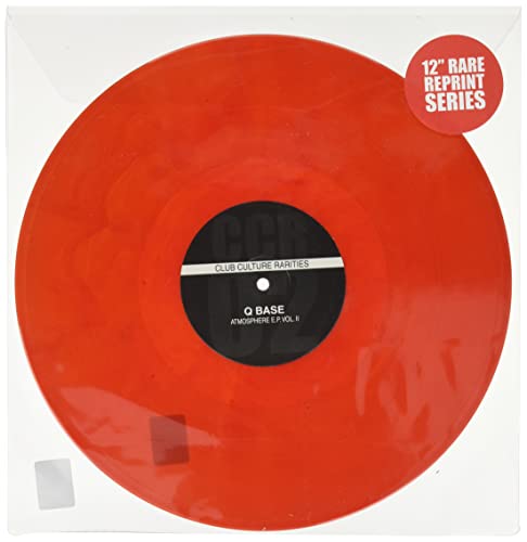 Red vinyl record with white label, displaying "Q Base - Atmosphere E.P. Vol. 2".