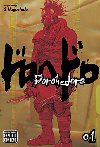 Dorohedoro volume 1 cover featuring a red-tinted character in a gas mask and armor.