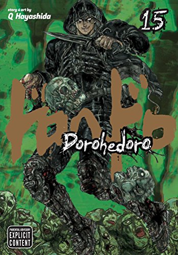 A hooded figure holding a knife and skull stands over zombies on green background.