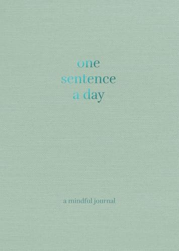 Pale green journal cover with blue text: “one sentence a day”.